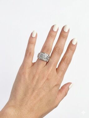 Silver Crystal Multi-Row Statement Ring - Women's Jewelry